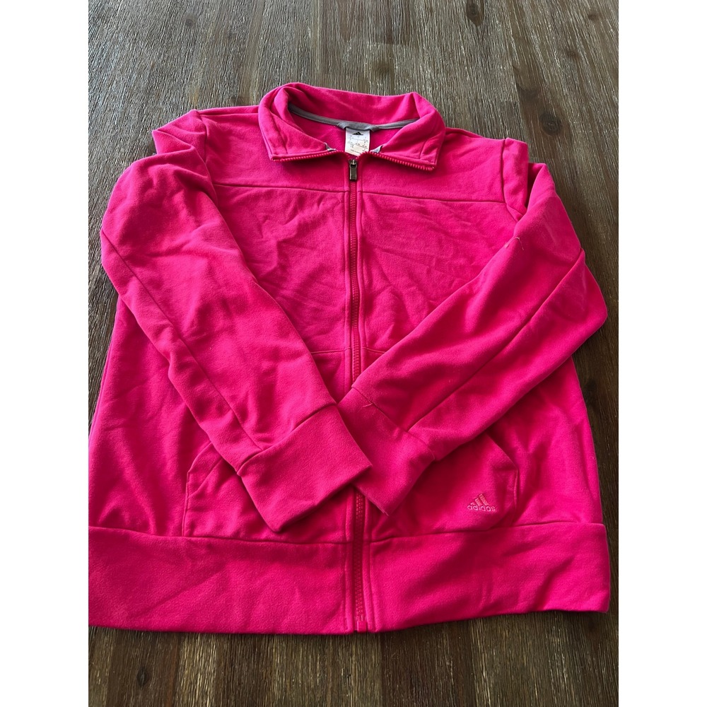 Adidas Womens Climalite Cotton Full Zip Track Jacket Pink Logo Size L